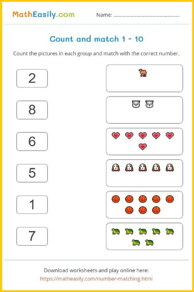 Printable Count and Match Worksheet for 8 Year Olds Interactive count and match worksheet for young learners with colorful s