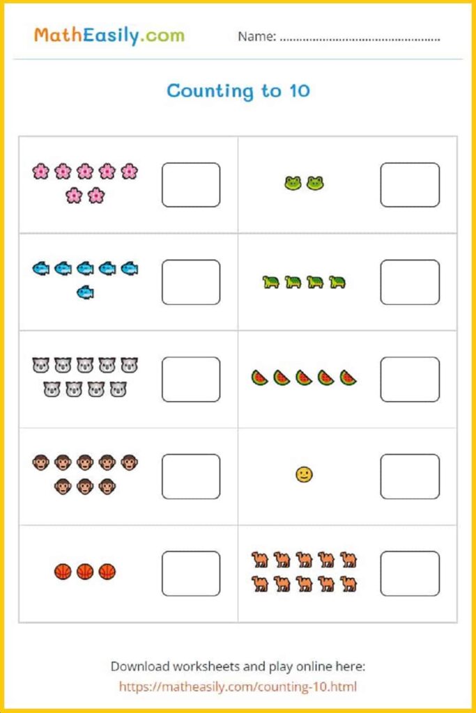 Kindergarten Math Worksheets for Counting to 10 Colorful kindergarten math worksheets with s for counting to 10