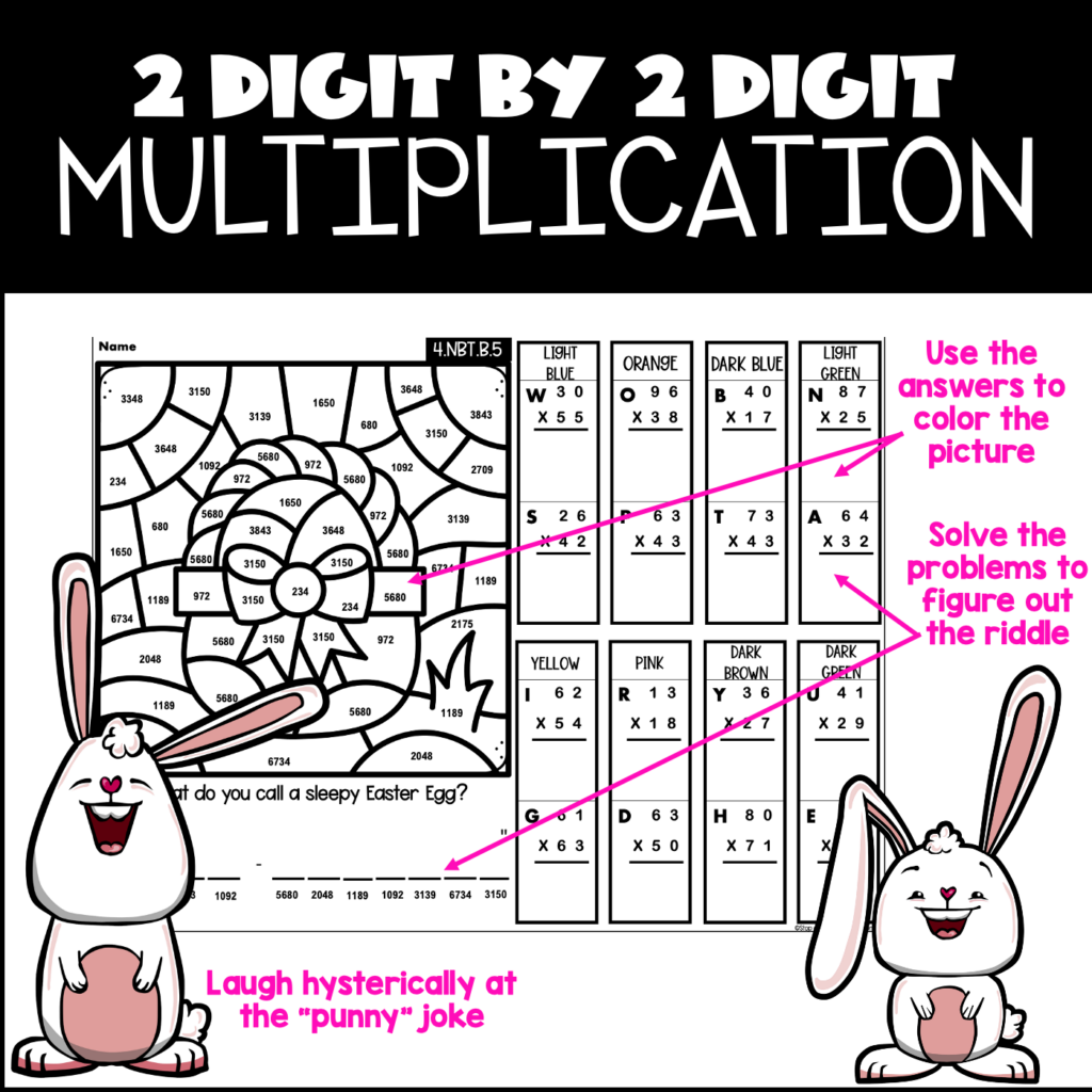 Math Worksheets Multiplication 2 Digit By 2 Digit - 2 digit by 2 digit multiplication practice easter jokes