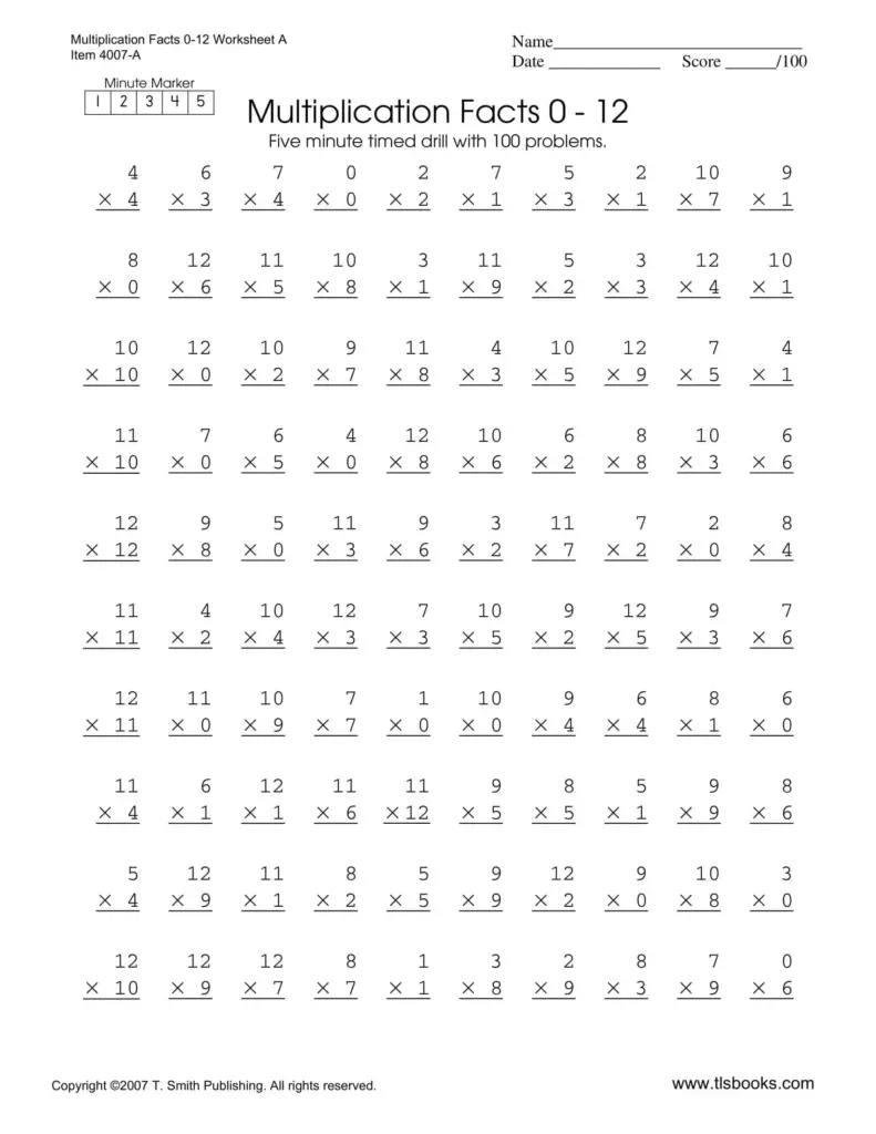 Math Worksheets Multiplication Free Printable - Free Printable Multiplication Worksheets [PDF] Grade 1-12 Math