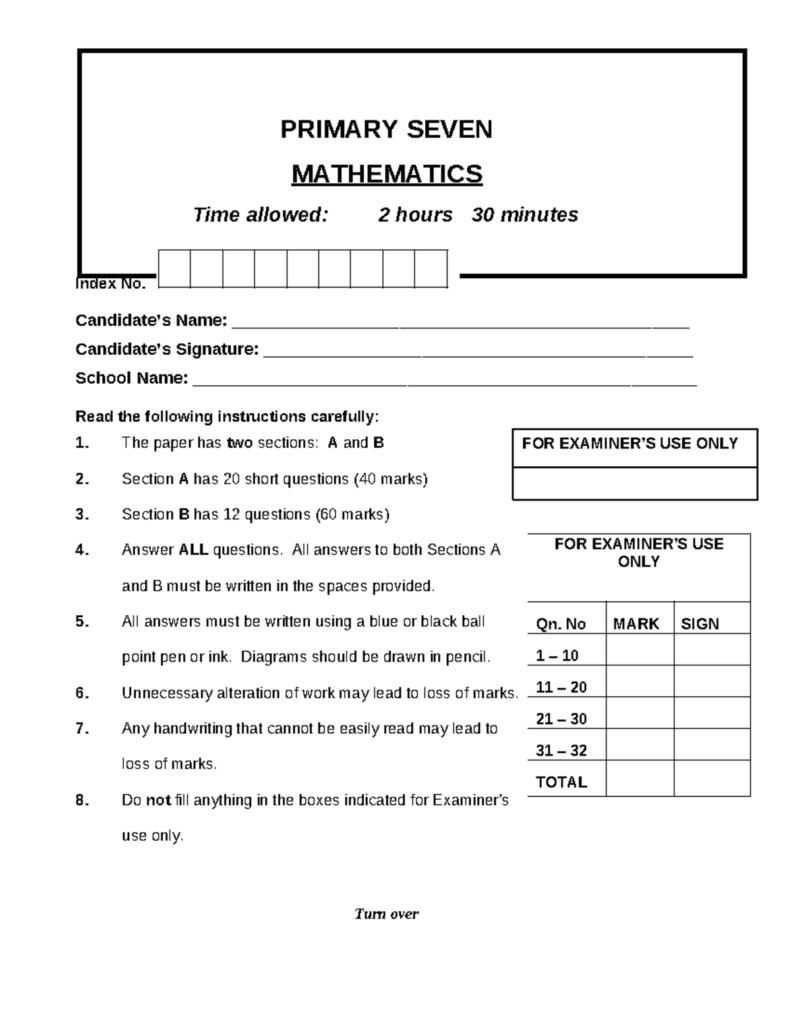 Mathematics Questions And Answers For Primary Seven Mathematics Questions And Answers For Primary Seven