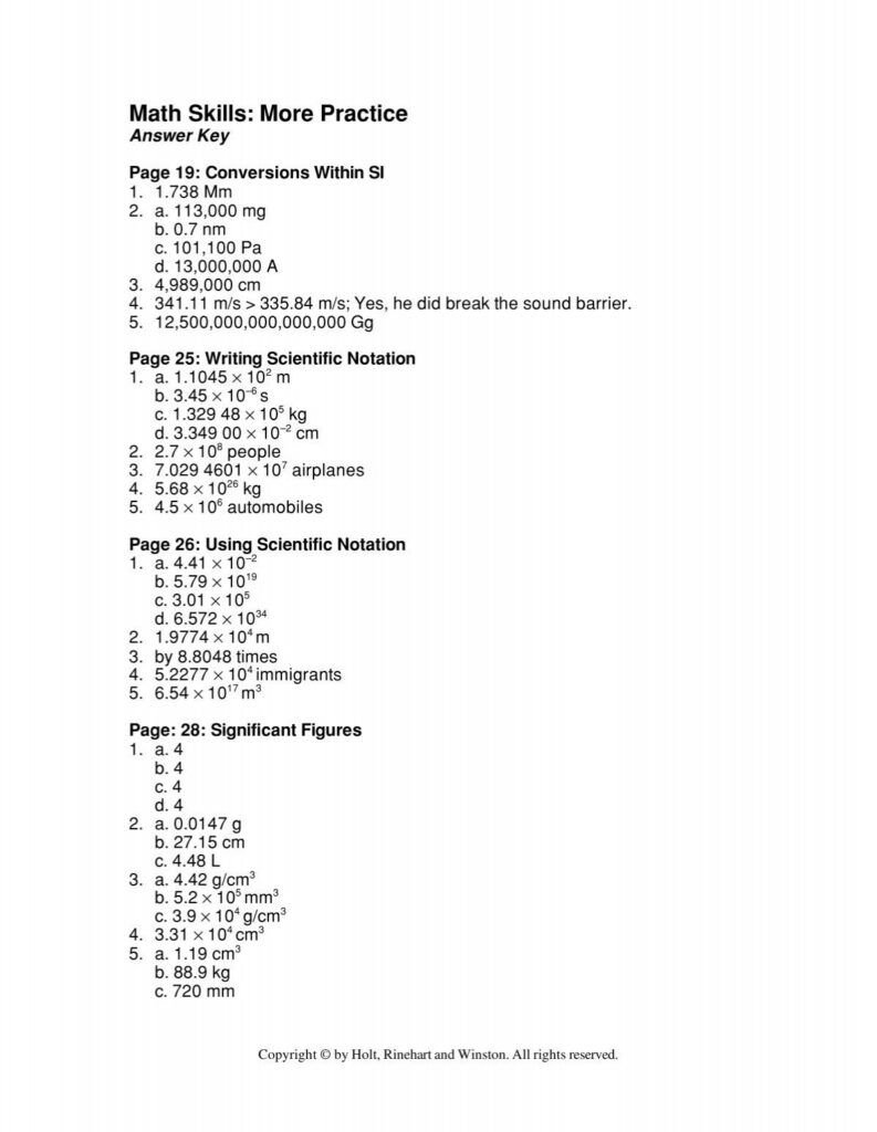 Maths Basic Skills Worksheet Answers - Math Skill Practice Answer