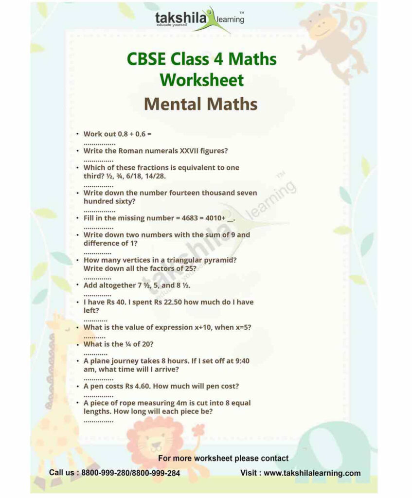 Maths Practice Worksheets For Class 4 – Free Printable Maths Practice Worksheets For Class 4 - Free Printable