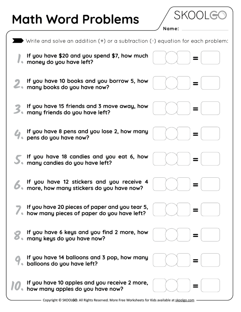 Maths Problem Solving Questions Worksheets – Math Word Problems – Free Worksheet for Kids – SKOOLGO Maths Problem Solving Questions Worksheets - Math Word Problems - Free Worksheet for Kids - SKOOLGO