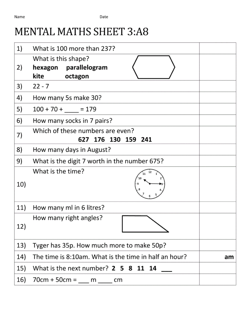 Maths Questions For 8 Year Olds Worksheets - Printable Activities For 8 Year Olds