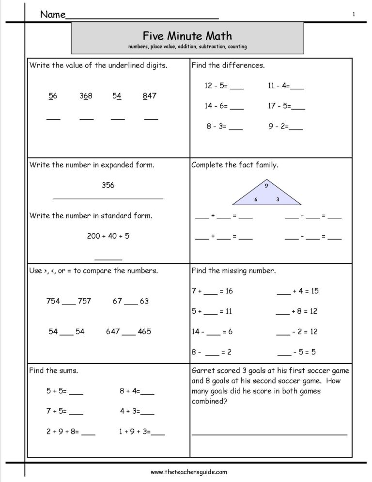 Maths Sheets To Print Out For Free - Free printable Five Minute Math worksheets for practicing addition, subtraction, and cou