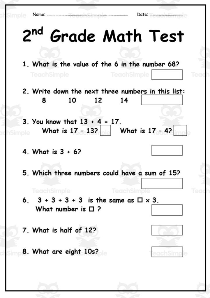 Maths Test Worksheets For Grade 2 - Grade 2 Math Worksheets| Grade1to6.com - Worksheets Library