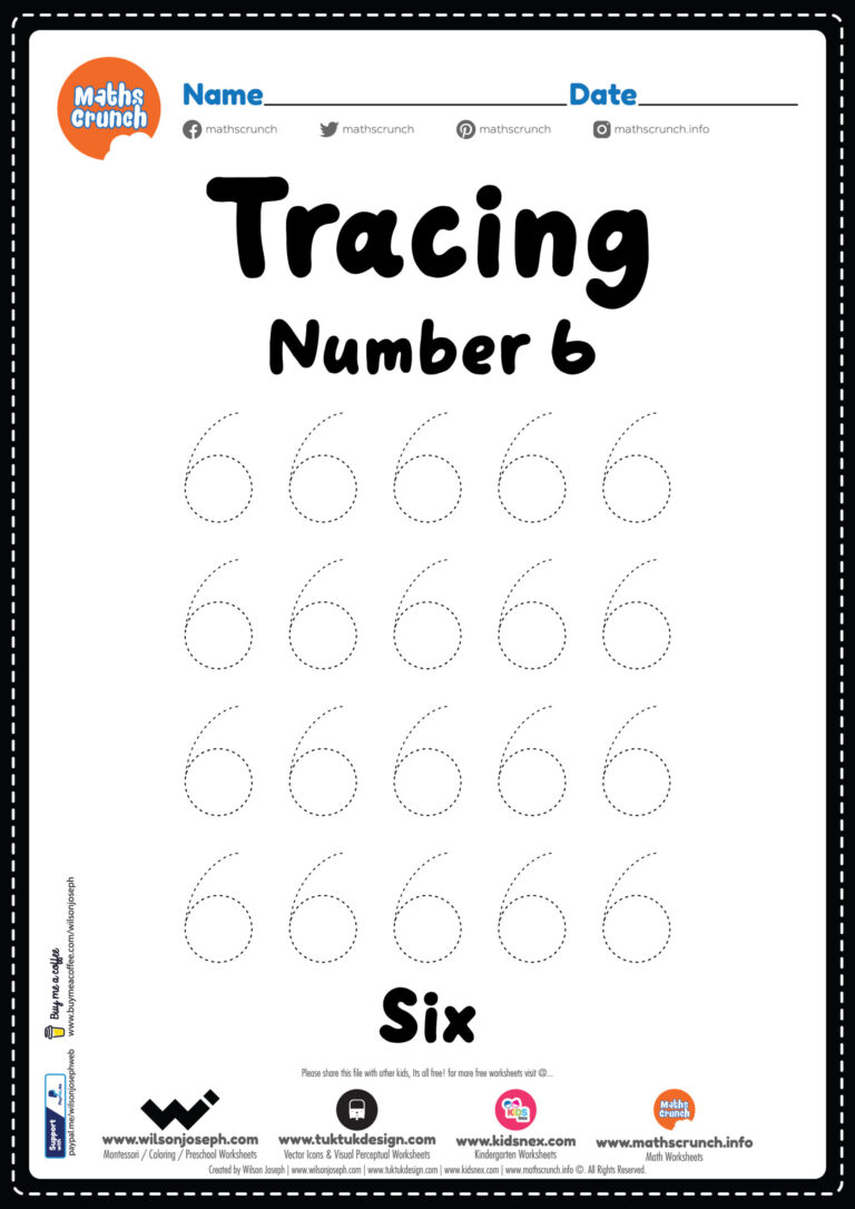 Maths Worksheets For 6 Year Olds - tracing number 6