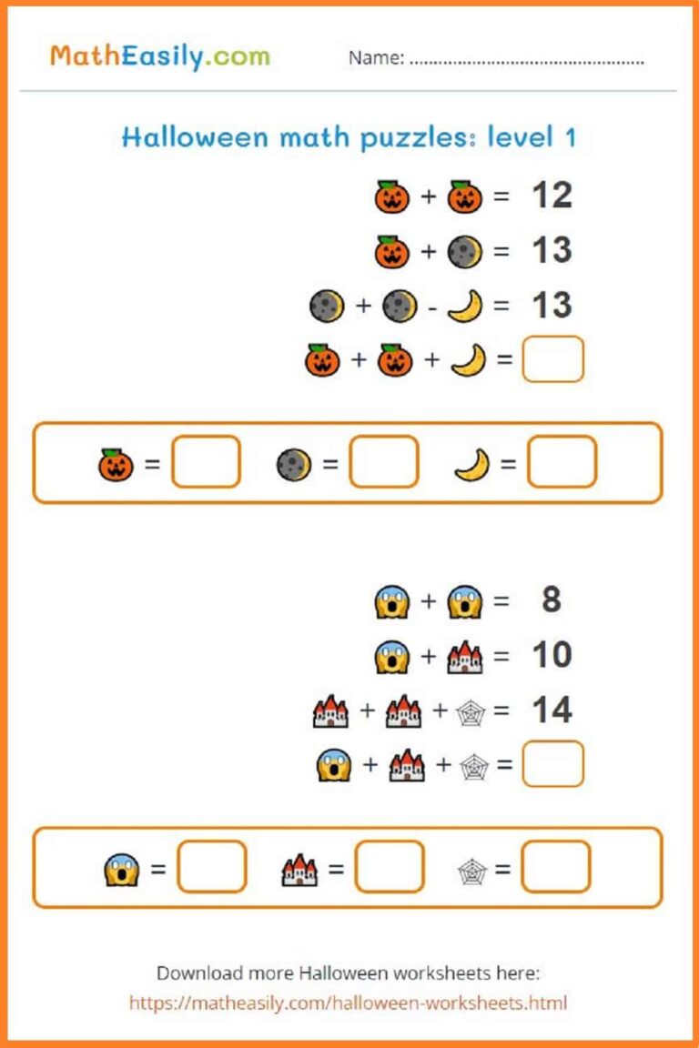 Engaging Maths Worksheets For 9 Year Olds featuring Halloween-themed math puzzles