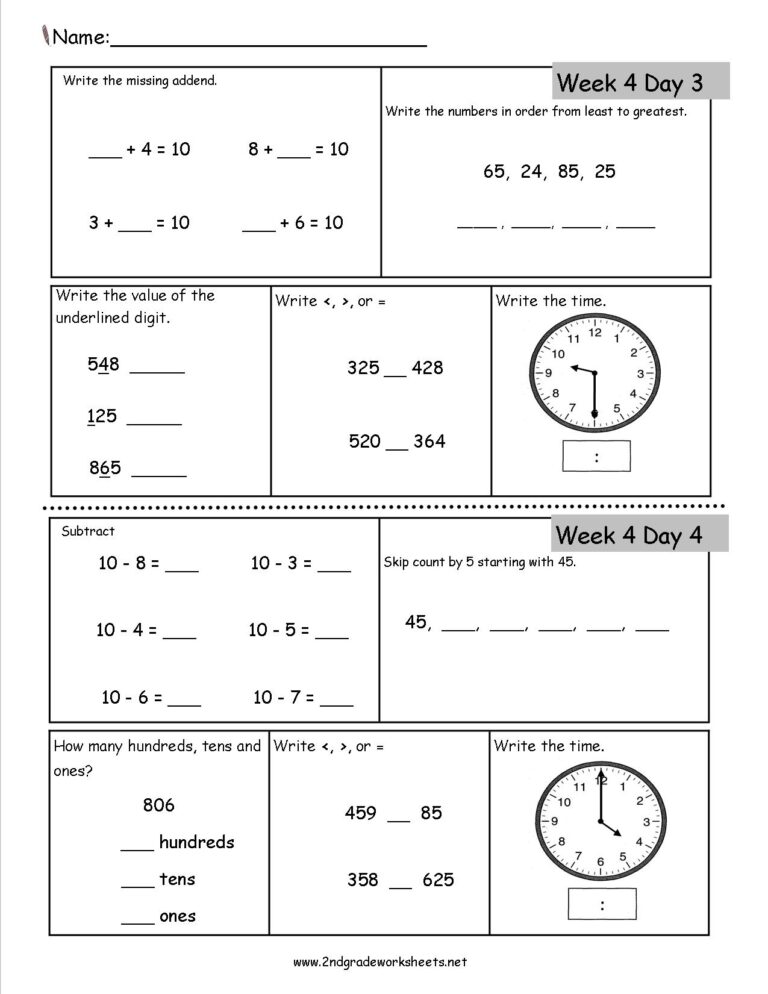 Free printable Maths Worksheets For Grade 2 featuring addition, subtraction, and time exercises