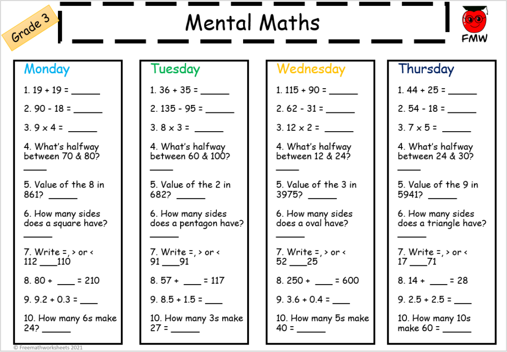 Maths Worksheets For Standard 3 – Mental Maths Activities Engaging Maths Worksheets For Standard 3 featuring mental maths exercises for students