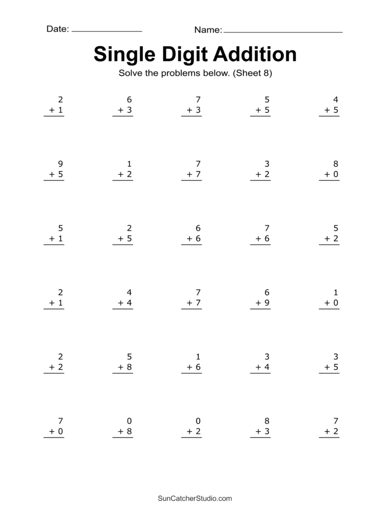 Maths Worksheets For Year 2 To Print - Free printable addition worksheets for Year 2 students to practice single-digit additi