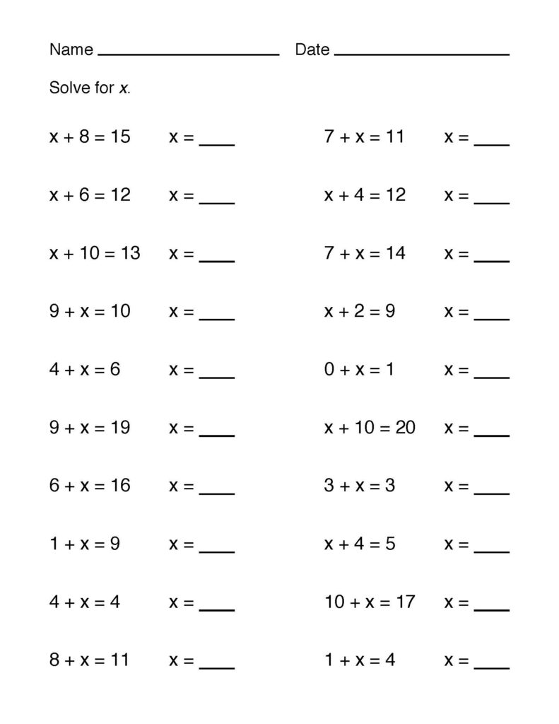 Printable one step equations worksheets for solving basic algebra problems