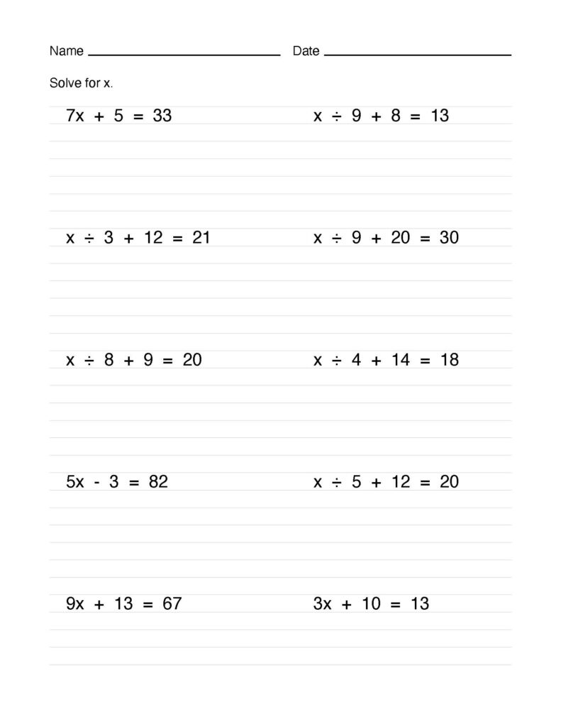 Printable One-Step Equations Worksheet Printable worksheet for solving one-step equations with various problems