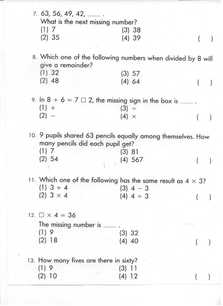 Mental Math Worksheet for Class 3 Students Mental math exercises designed for third-grade students to improve calculation skills
