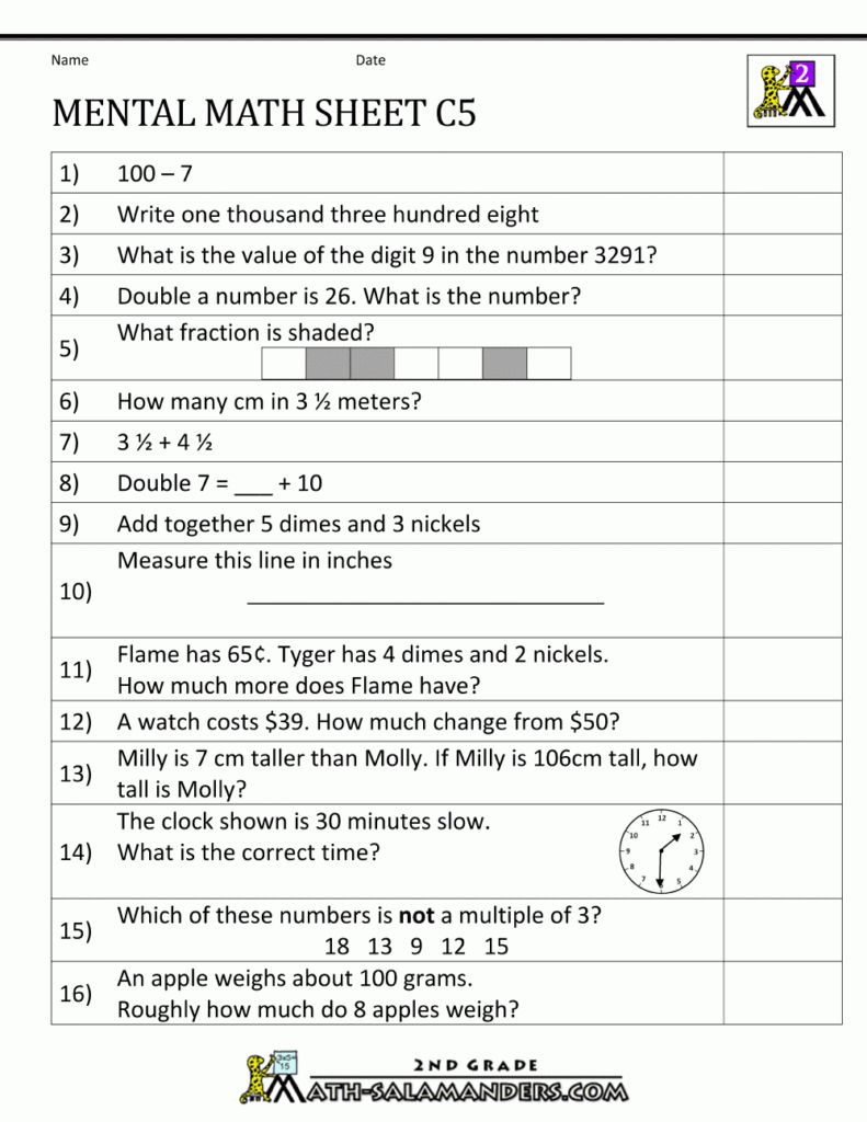 Mental Maths Worksheets – Free Printable Mental Maths Worksheets - Free Printable