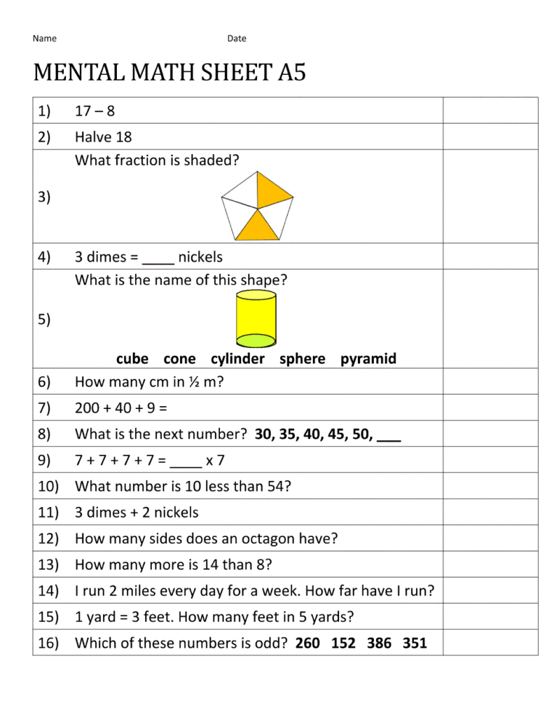 Mental Maths Worksheets To Print for Year 2 Free printable mental maths worksheets for Year 2 students with various math problems