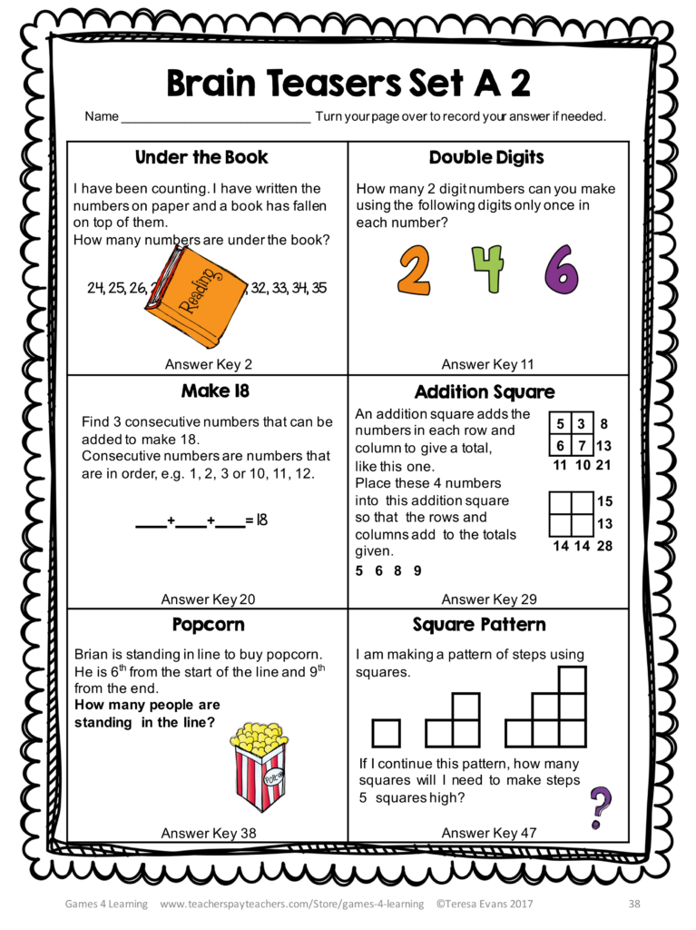 Mind Working Math Problems Worksheets – Free Printable Brain Teasers – Printable Templates Mind Working Math Problems Worksheets - Free Printable Brain Teasers - Printable Templates