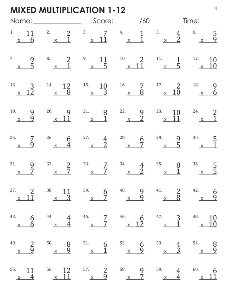 Mixed Multiplication Facts 1-12 Timed Tests Worksheets - Etsy