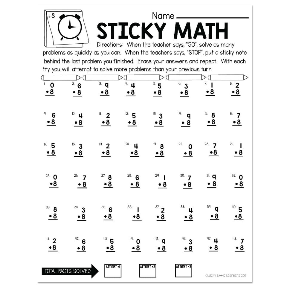 Sticky Math Fact Practice Addition Worksheet for Kids Interactive sticky math worksheet for practicing addition facts with various problems