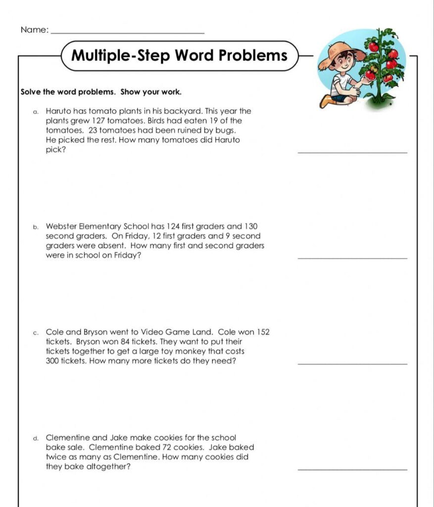 Multi-Step Word Problems on Multiplication - Math Worksheets ...