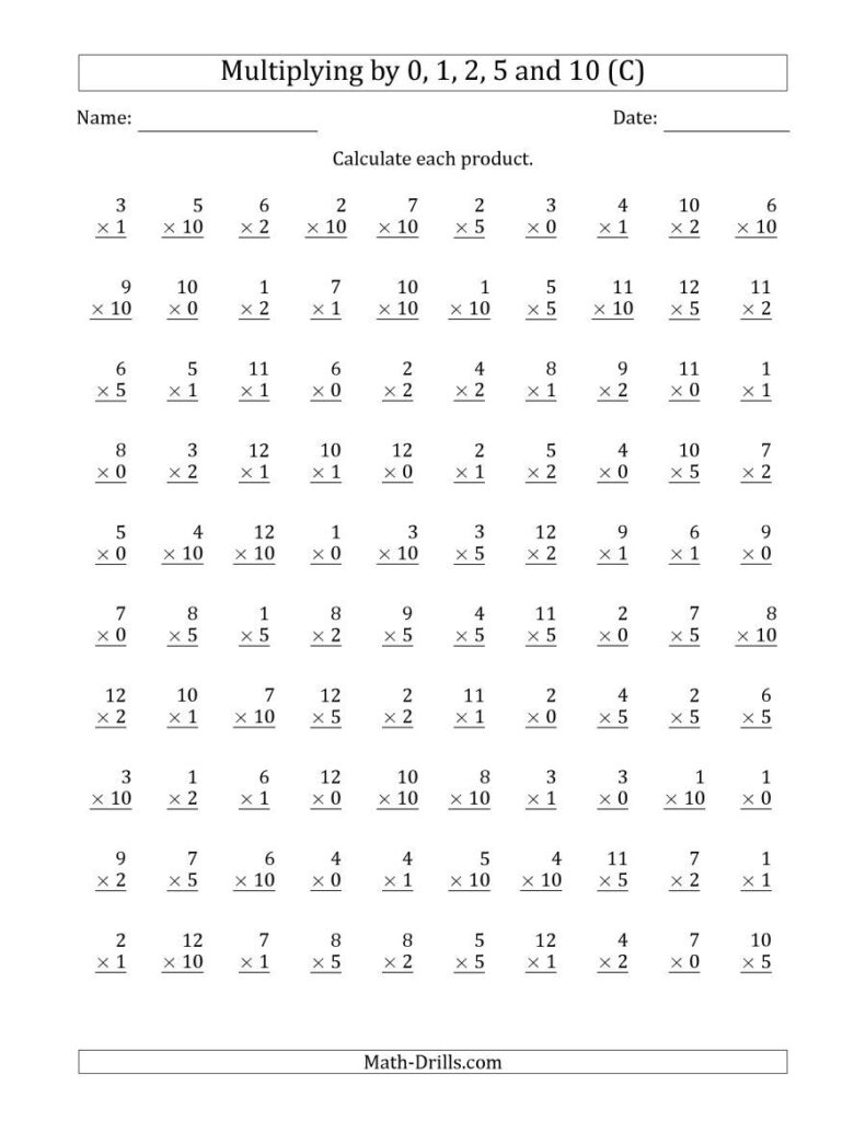 Multiplication 0 1 2 5 10 Worksheet Printable - Multiplication Facts 0 1 2 5 10 Worksheets - Free Printable