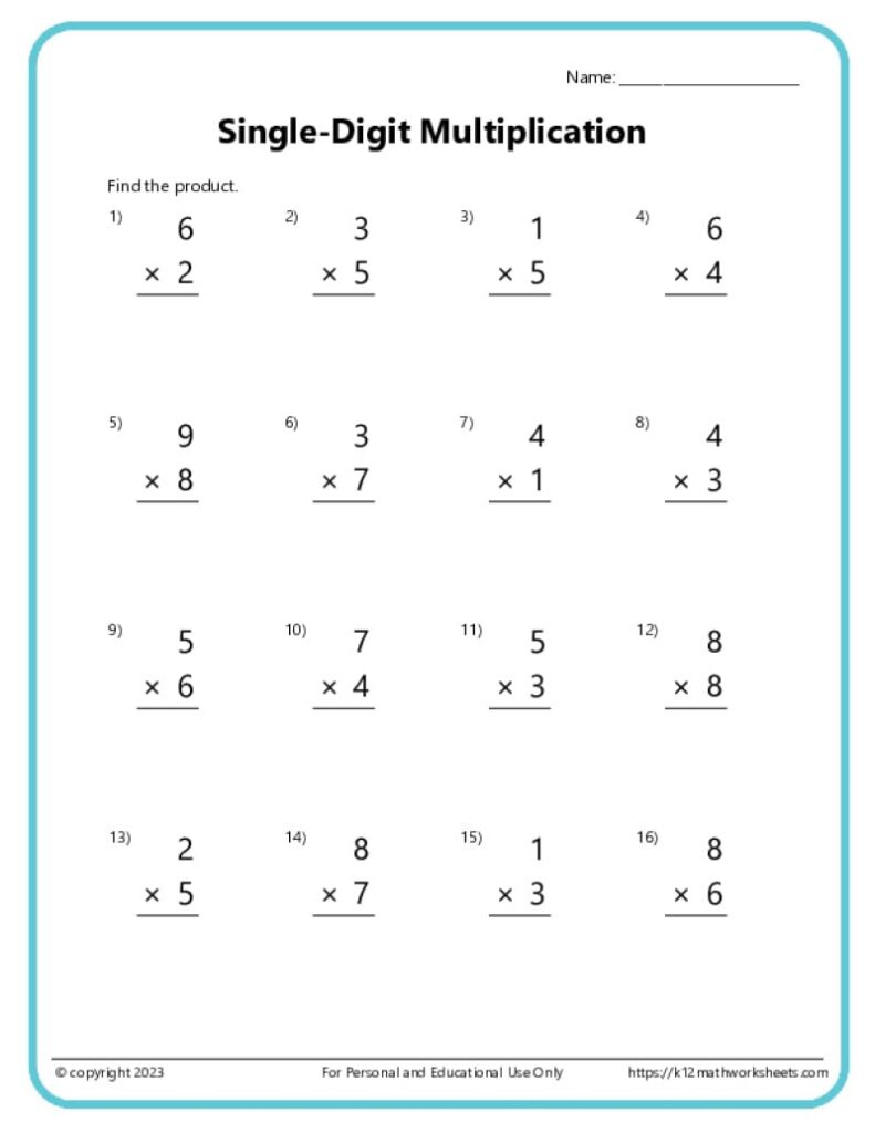 Multiplication 1 By 1 Digit Worksheet – Single-Digit Multiplication Worksheets Multiplication 1 By 1 Digit Worksheet - Single-Digit Multiplication Worksheets