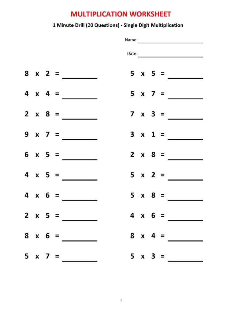 Multiplication 1 Minute Drill: 10 Math Worksheets (PDF), Timed … Multiplication 1 Minute Drill: 10 Math Worksheets (PDF), Timed ...