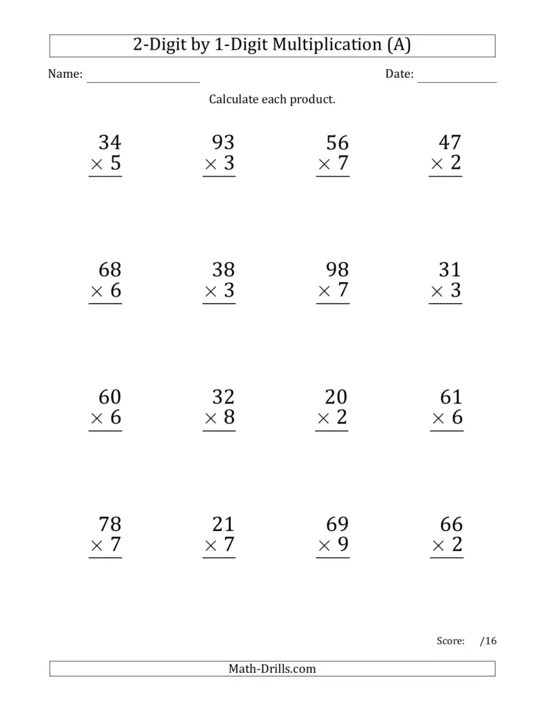 Multiplication 2 Digit By 1 Digit Worksheets - Free Printable Worksheet