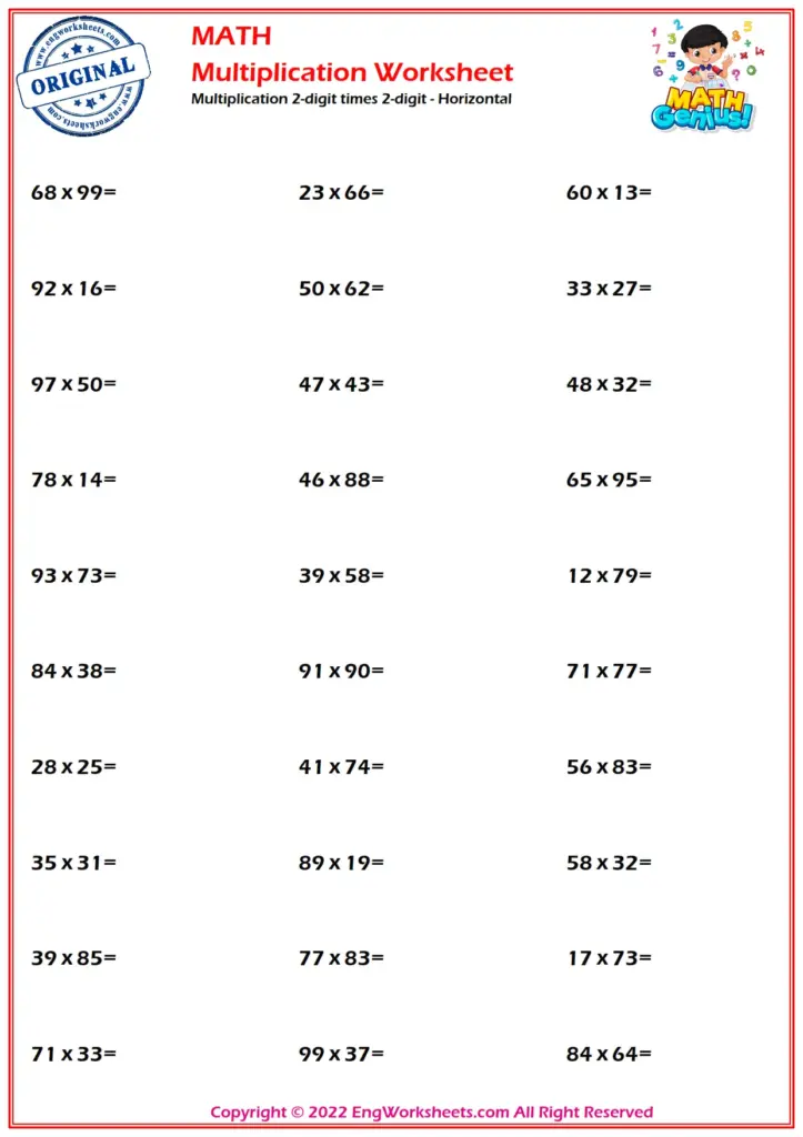 Multiplication 2 Digits By 2 Digits Worksheet - 2 digit times 2 digits 406