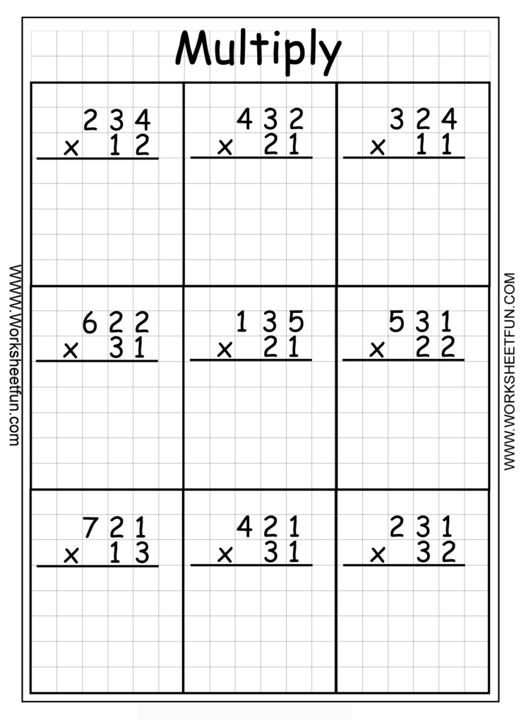 Multiplication – 3 Digit By 2 Digit – Twenty Two Worksheets / FREE ...