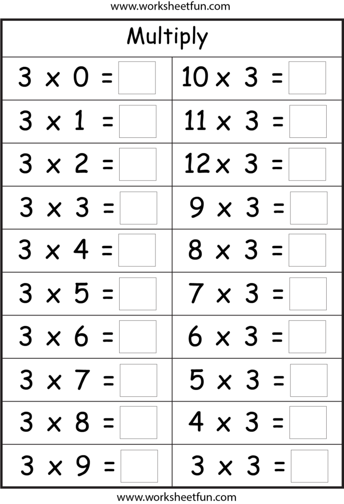 Multiplication 3s Worksheet - Free Printable