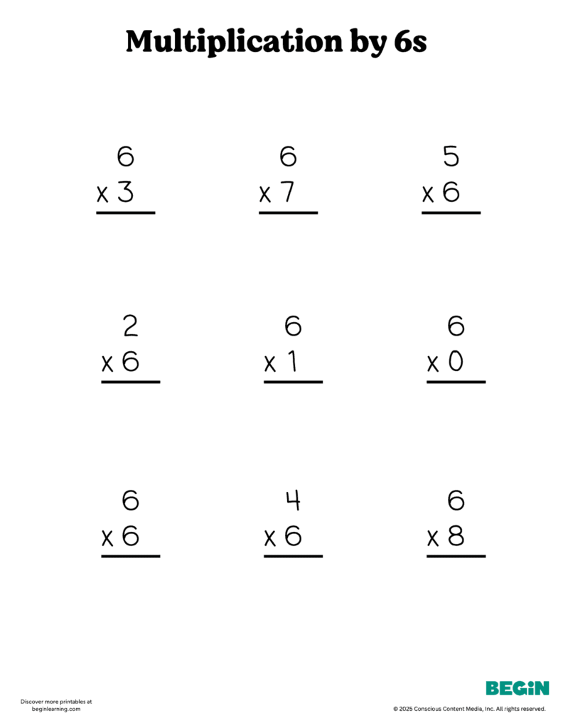 Multiplication by 6s Worksheets for Practice Printable multiplication by 6s worksheets for math practice