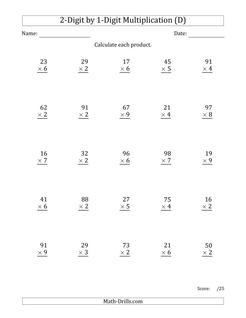 Multiplication By 2 Digits By 1 Digit Worksheet – Multiplying 2-Digit by 1-Digit Numbers (D) | Multiplication worksheets … Multiplication By 2 Digits By 1 Digit Worksheet - Multiplying 2-Digit by 1-Digit Numbers (D) | Multiplication worksheets ...