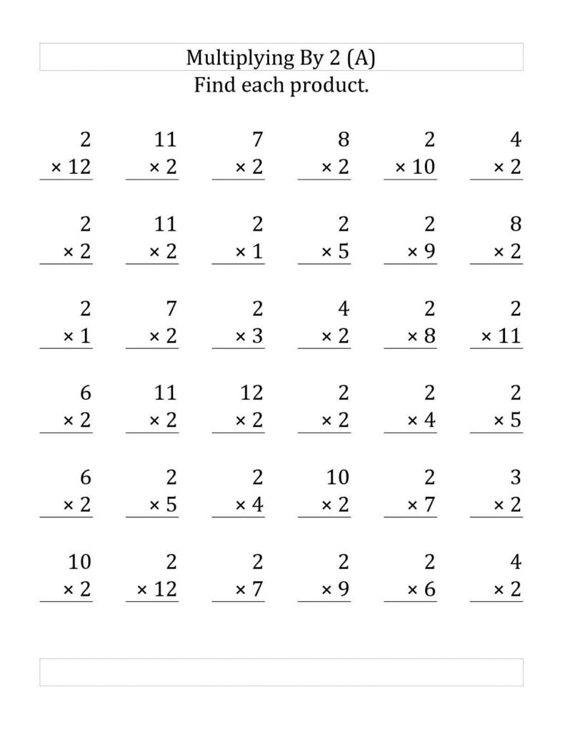 Multiplication By 2 Worksheet - Free Printable