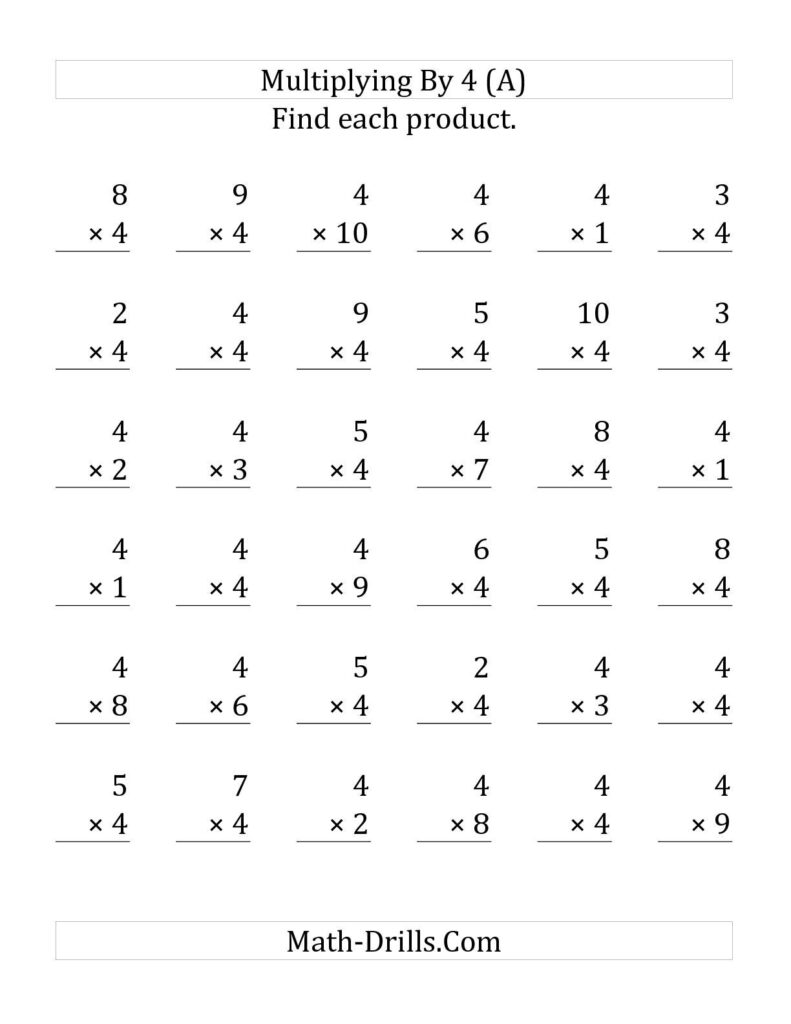 Multiplication By 4 Worksheets Printable - Printable multiplication worksheets 4 times table - gurusptu