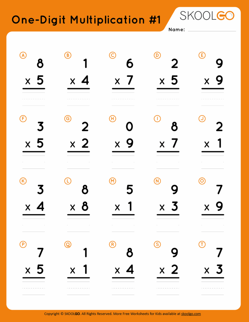 Multiplication By One Digit Worksheet - One-Digit Multiplication #1 - SKOOLGO - Worksheets Library
