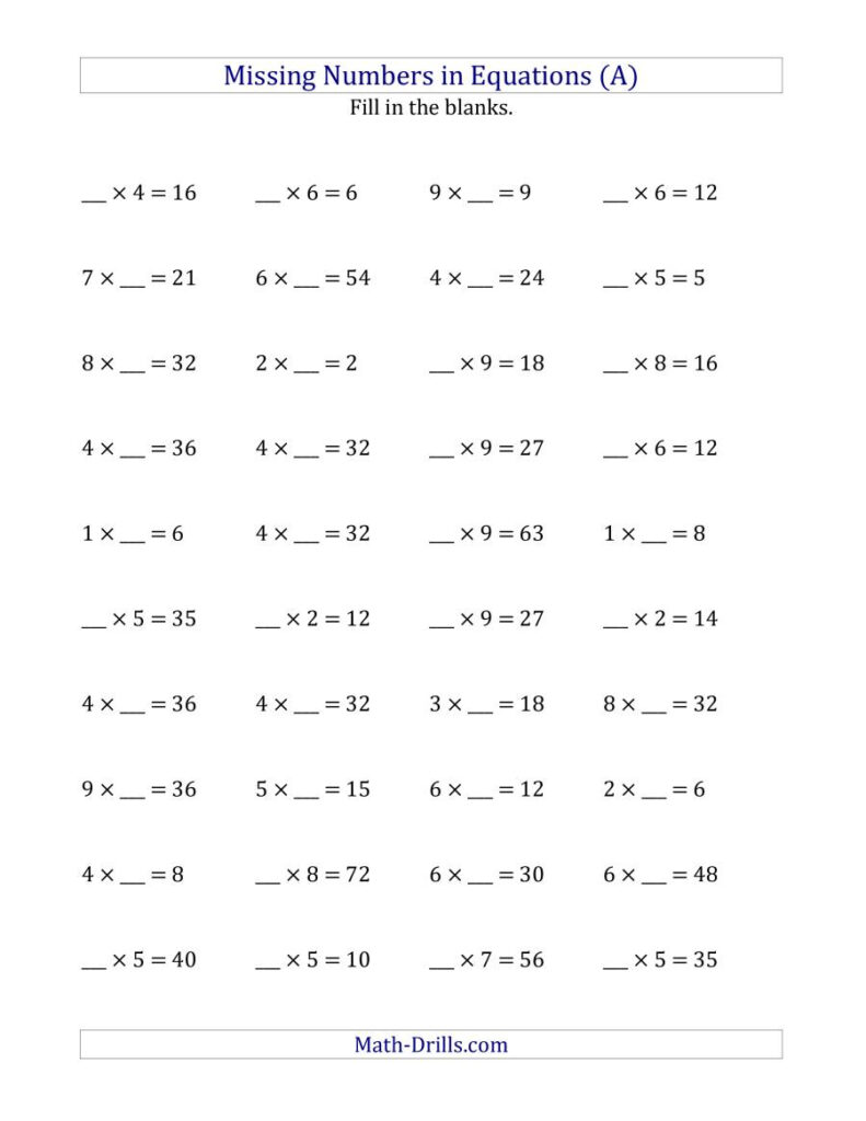 Multiplication Fill In The Blank Worksheet - Free Printable