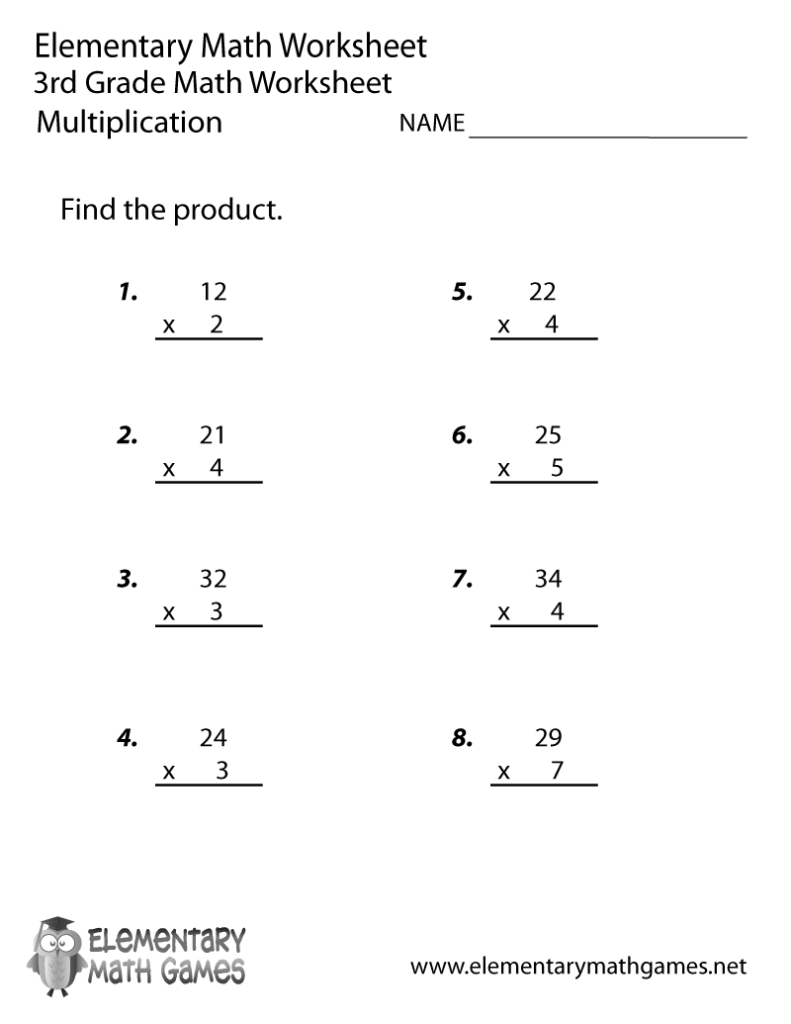 Multiplication For 3rd Grade Printable - Third Grade Multiplication Worksheet