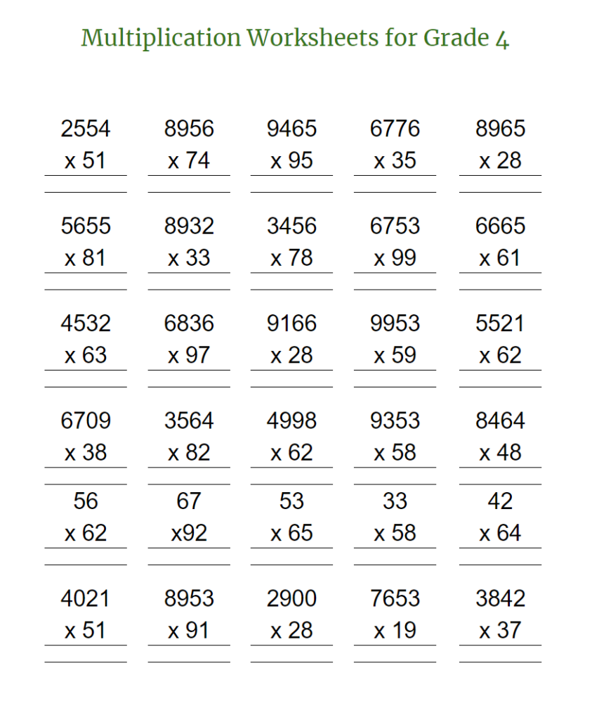 Multiplication For Class 4 Worksheets - Printable Multiplication Worksheet for Grade 4 With Pictures