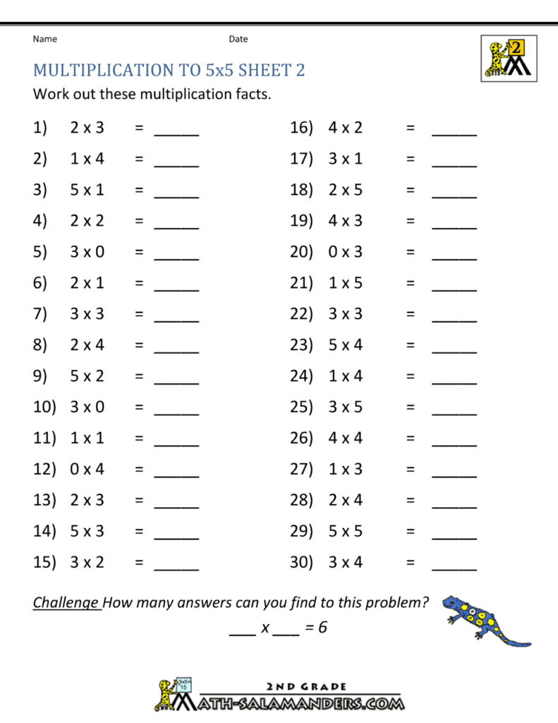 Multiplication Practice Worksheets to 5x5 - Worksheets Library