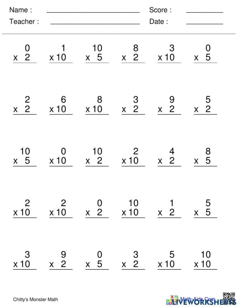 Multiplication Quiz: 0, 1, 2, 5, 10 online exercise for | Live ...