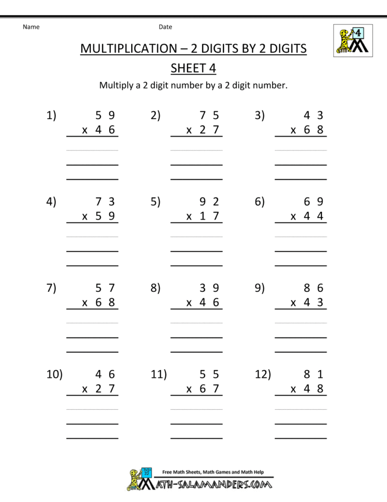 Multiplication Sheets 4th Grade | Aulas de matemática, Estratégias de ...