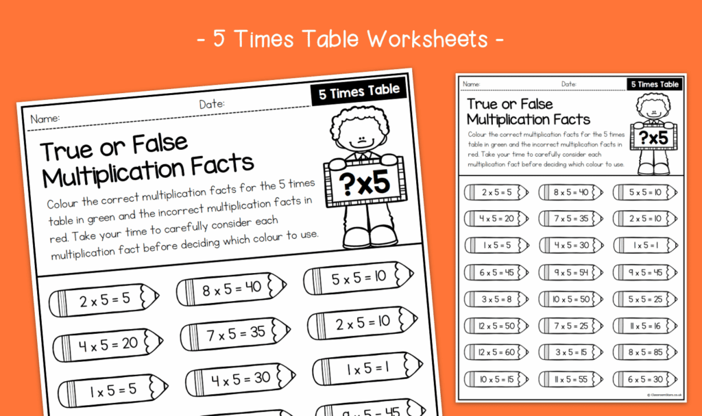 Multiplication True Or False Worksheet - True or False Multiplication Facts | 5 Times Table Activity Worksheets ...