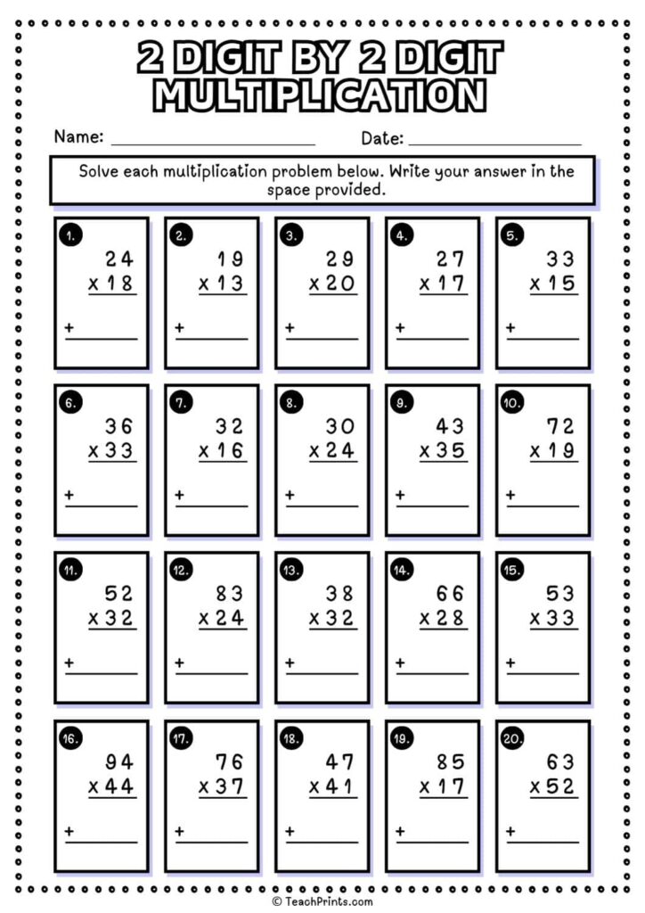 Multiplication Two By Two Digit Worksheets – Free 2 Digit by 2 Digit Multiplication Worksheets – Teach Prints Multiplication Two By Two Digit Worksheets - Free 2 Digit by 2 Digit Multiplication Worksheets - Teach Prints