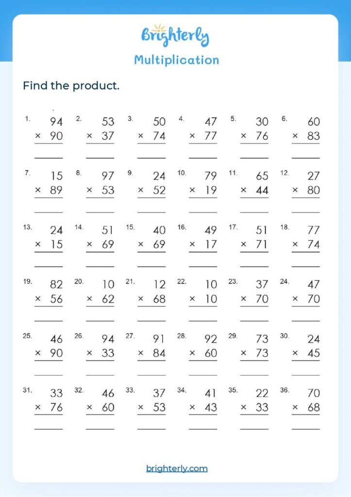 Multiplication Worksheet For 4th Grade - 4th Grade Multiplication Worksheets - Free Printable Multiplication ...
