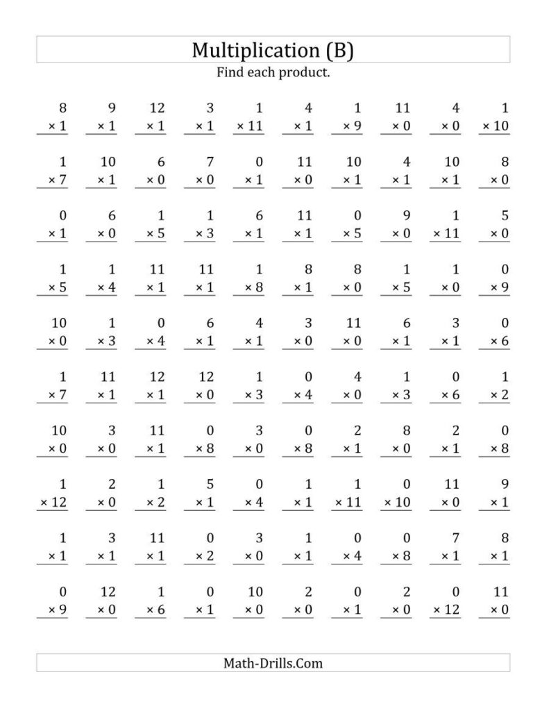 Multiplication Worksheets 0 And 1
