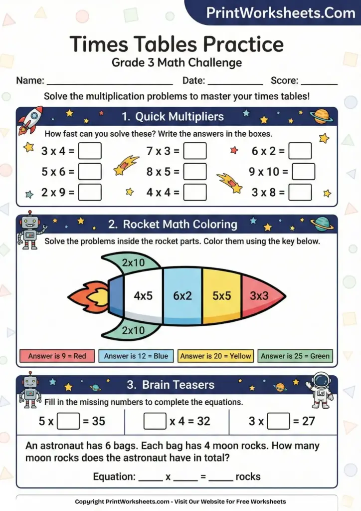 Multiplication Worksheets 3rd Grade Printable - 4th Grade Multiplication Coloring Worksheets (Free Printable Activities)