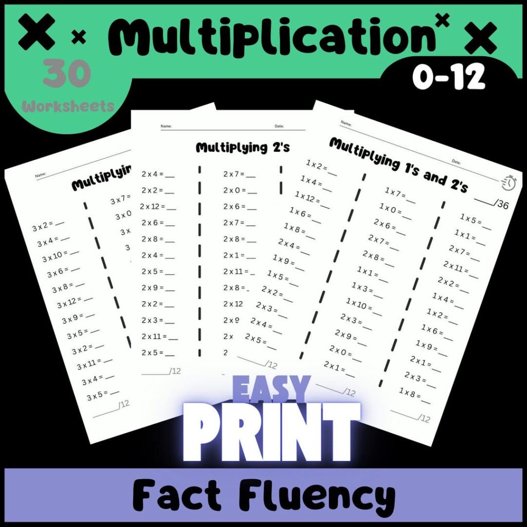 Multiplication Worksheets, Fact Fluency Practice, Numbers 0-12 – Etsy Multiplication Worksheets, Fact Fluency Practice, Numbers 0-12 - Etsy