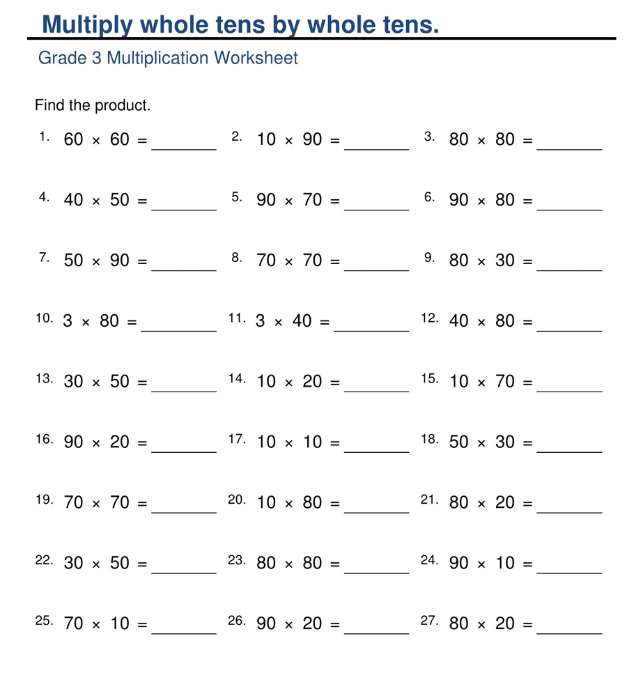 Multiplication Worksheets For Grade 3 Multiplication Worksheets For Grade 3
